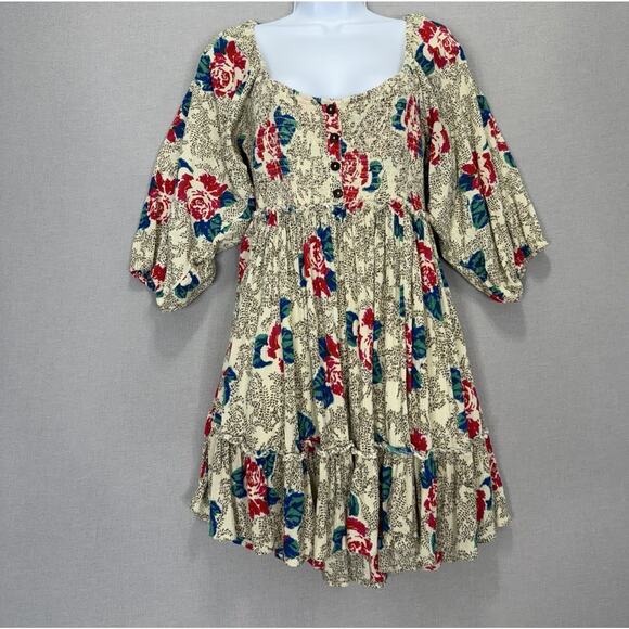 Free People Endless Summer Picnic Mini Dress Womens Large Cream Floral Babydoll
